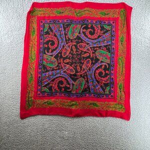 Vintage Berkshire Challis Red Paisley Square Scarf  Made In Japan